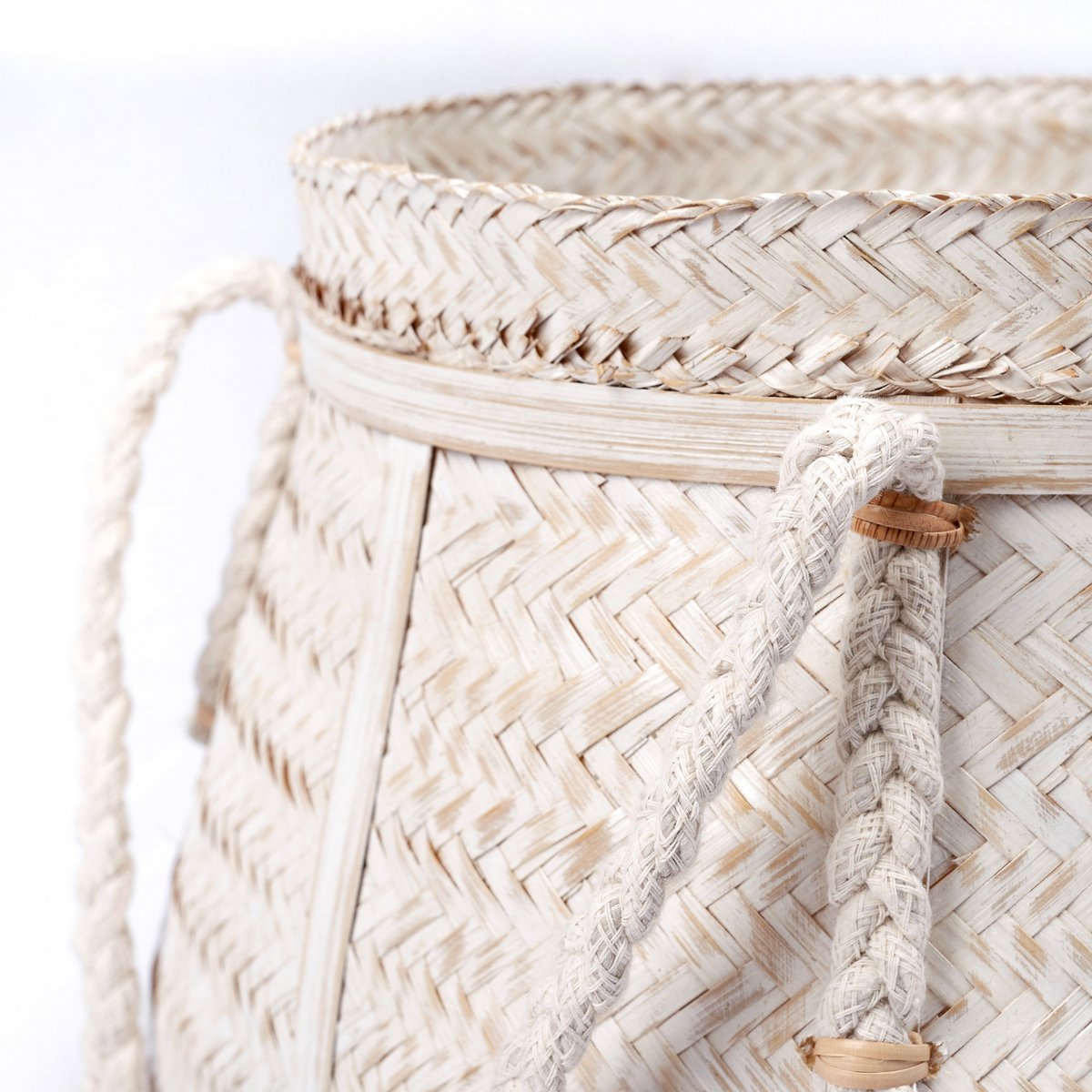 Witte mand BIKU | Plantenmand | Wasmand | Grote Boho Opbergmand Rond Gemaakt van Bamboe