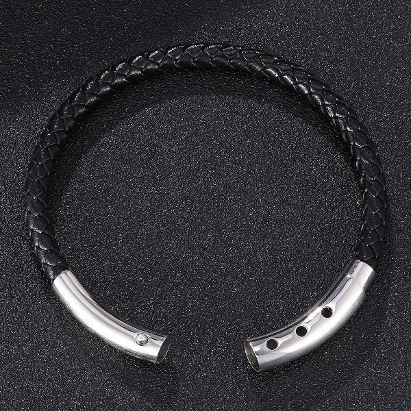 Gevlochten lederen armband - Zilveren gesp