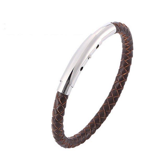 Gevlochten lederen armband - Zilveren gesp