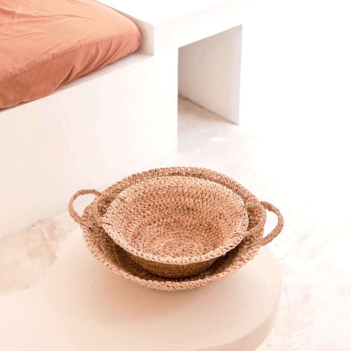 Woven Raffia bowl | Fruit bowl made of light natural fibers | Bread basket RAGA (2 sizes)