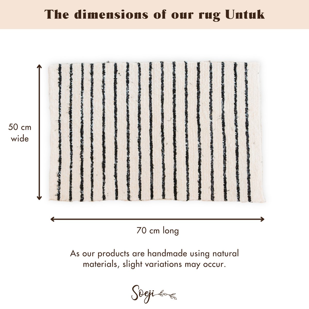 Small cotton rug - striped runner - boho rug black and white - soft bed mat - hand-woven rectangular rug 70x50 cm UNTUK