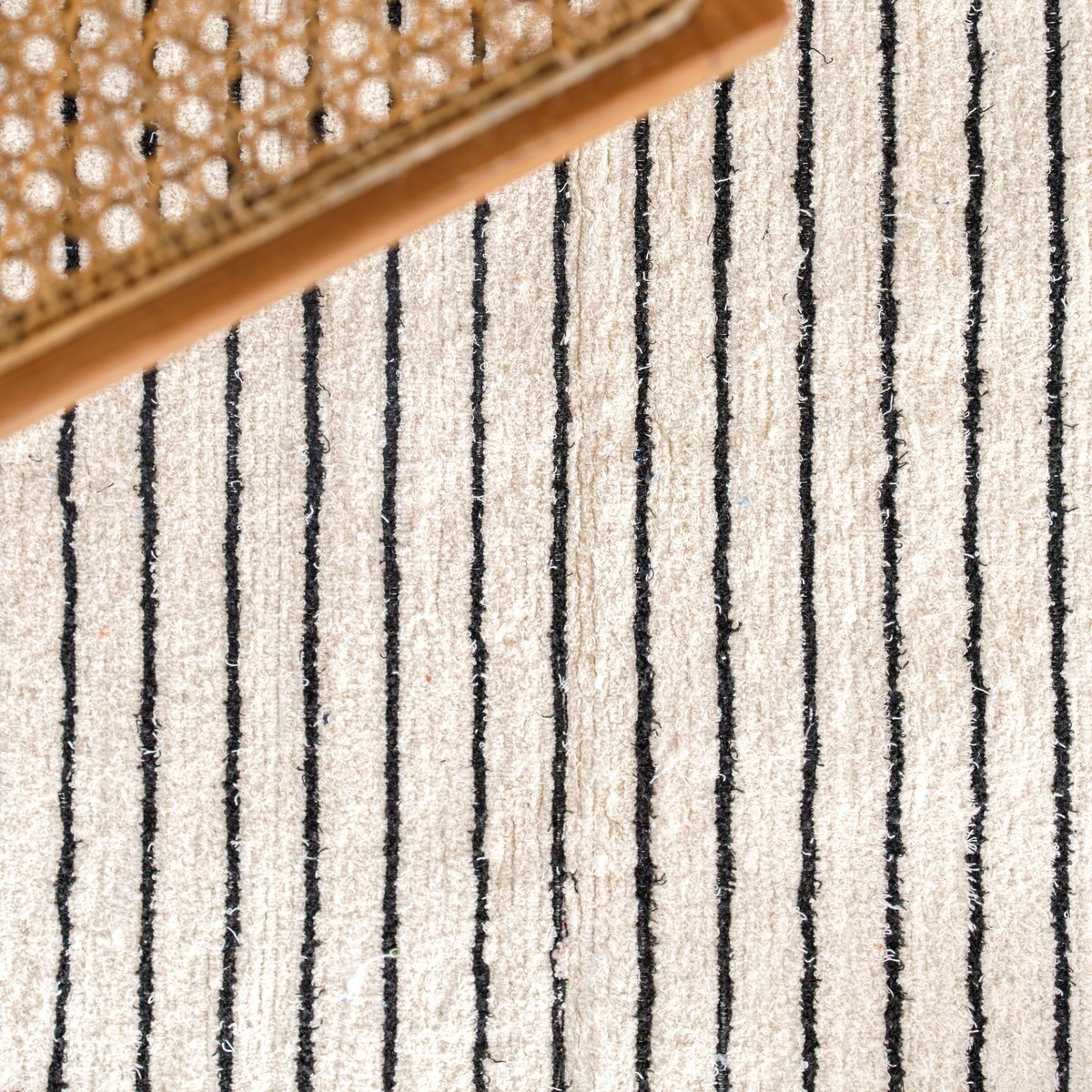 Large white cotton rug with black stripes 150x120 cm KERTA hand-woven