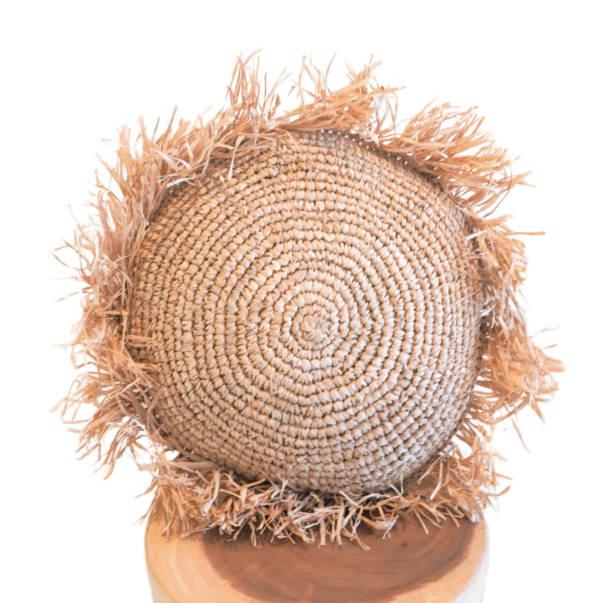 Round Boho Cushion with Fringes Decorative Cushion Ø40/50 cm Decorative Cushion of Raffia Sofa Cushion with Filling TARAKAN beige