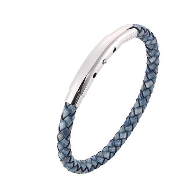 Gevlochten lederen armband - Zilveren gesp
