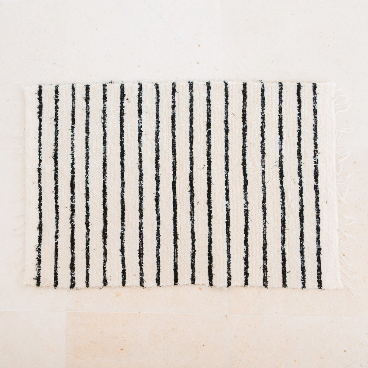 Small cotton rug - striped runner - boho rug black and white - soft bed mat - hand-woven rectangular rug 70x50 cm UNTUK