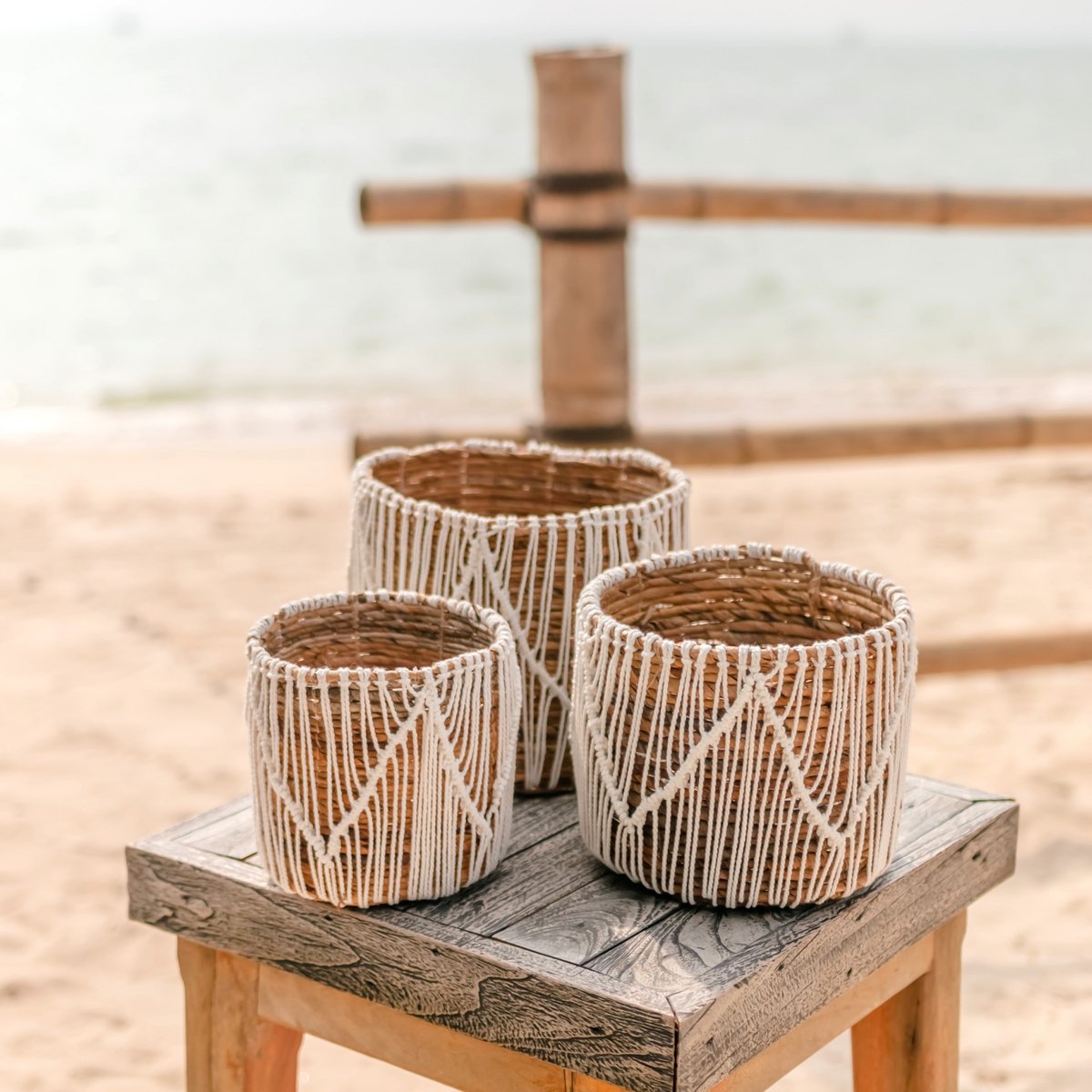 Small Seagrass Basket ORIS | Round Flower Basket | Woven Boho Basket | Plant Basket | Planter | Macramé Basket