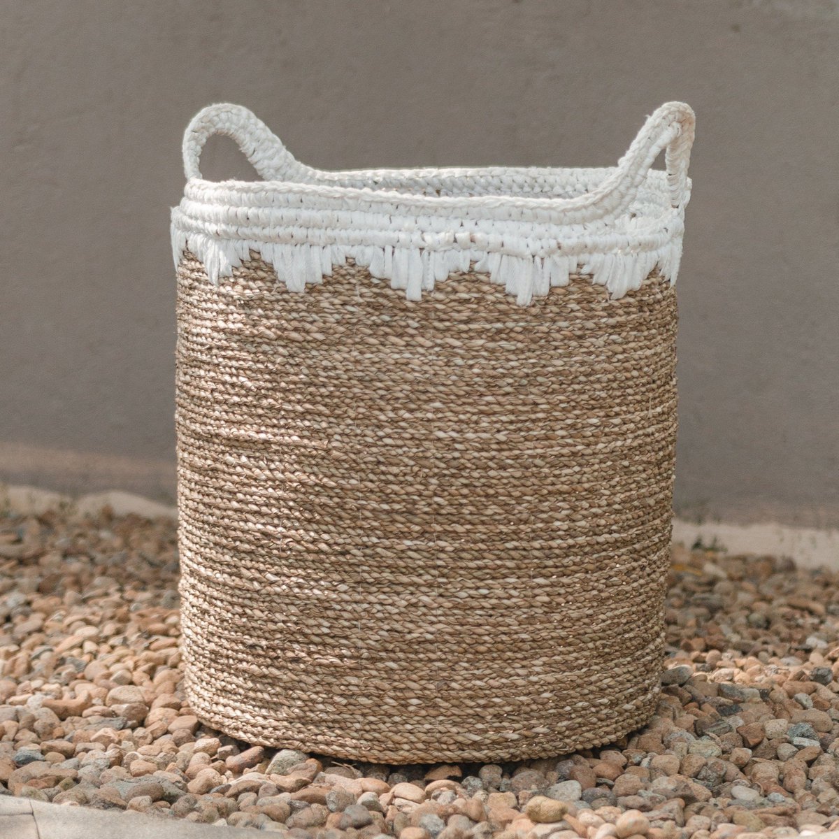 Large laundry basket round storage basket plant basket woven from natural fibers NIAS white (2 sizes)