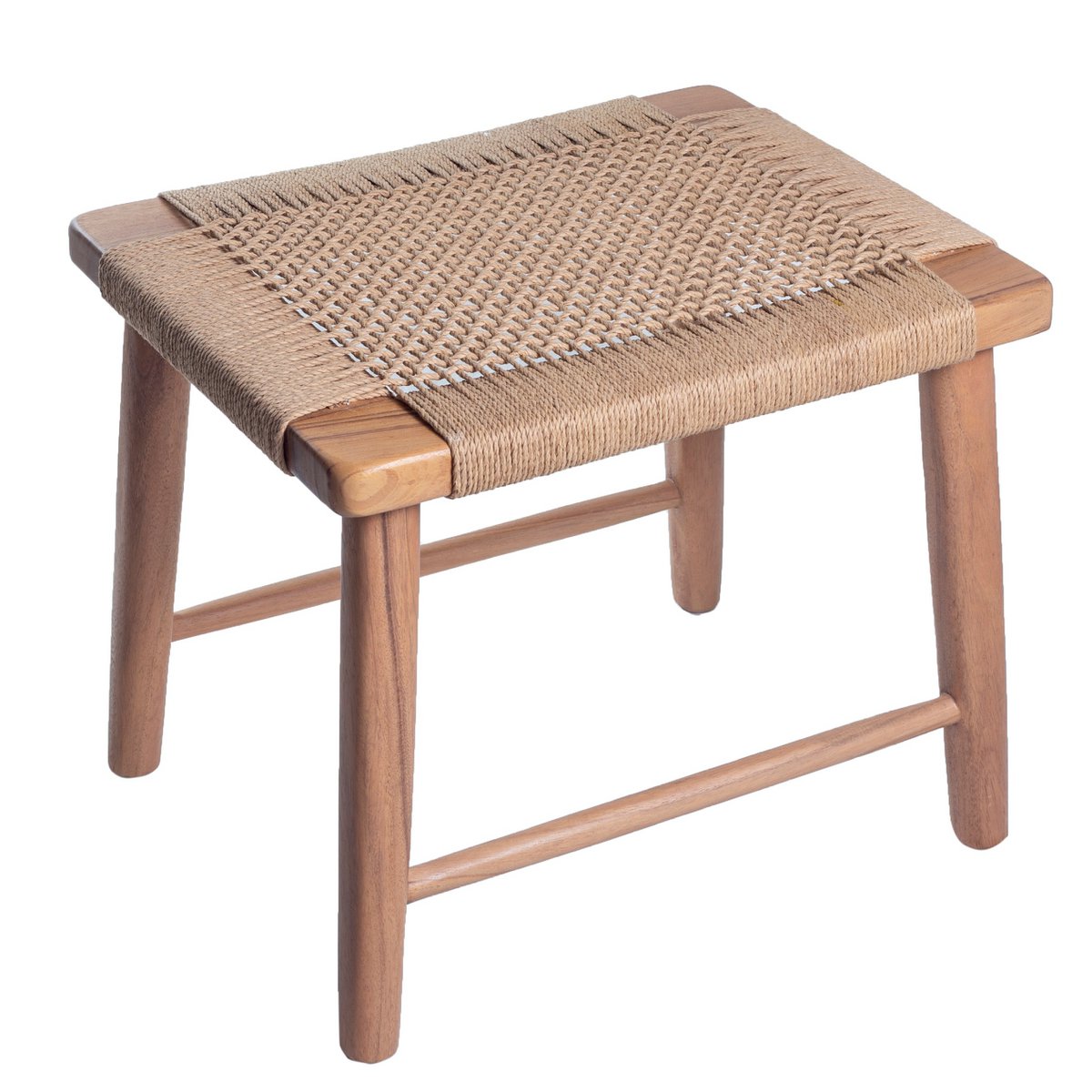 Großer Holzhocker SUNDA aus Trembesi mit Sitzfläche aus gewebtem Recyclingpapier