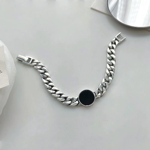 Kubanisches Kettenarmband aus Sterlingsilber – Schwarzer Onyx