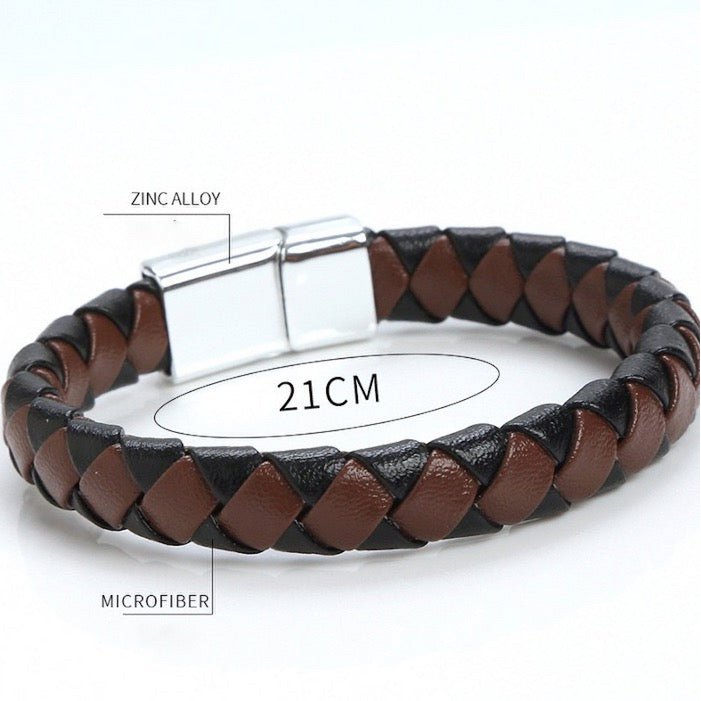 Stilvolles, geflochtenes Herrenarmband aus lederähnlichem veganem Material mit auffälligem Dekor-Design