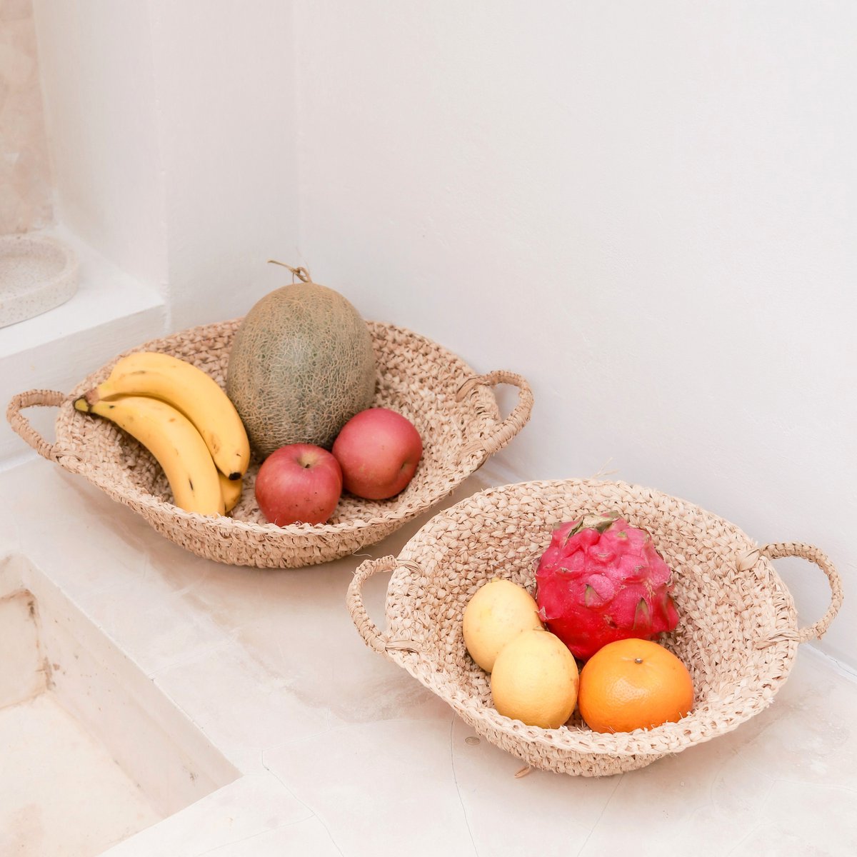 Woven Raffia bowl | Fruit bowl made of light natural fibers | Bread basket RAGA (2 sizes)