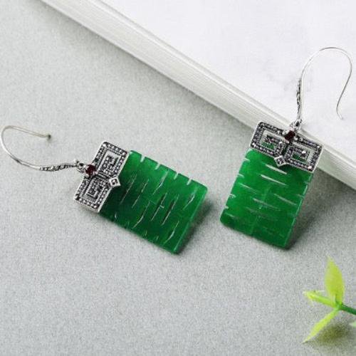 Jade-Ohrringe mit chinesischem Schriftzeichen „Doppeltes Glück“ 