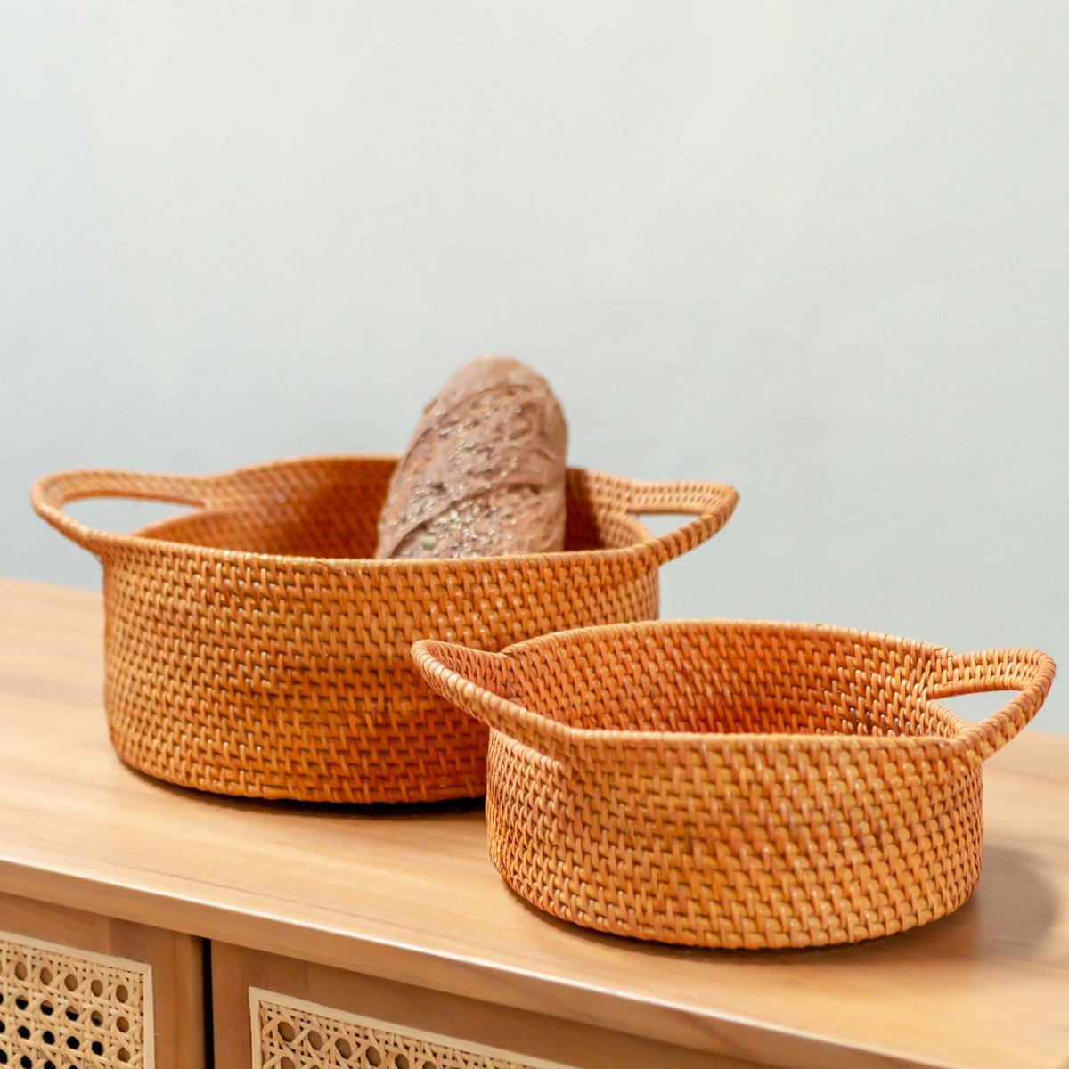 Small Rattan Storage Basket Decorative Basket SUWARI (2 sizes), great as a Breakfast Basket or Fruit Bowl