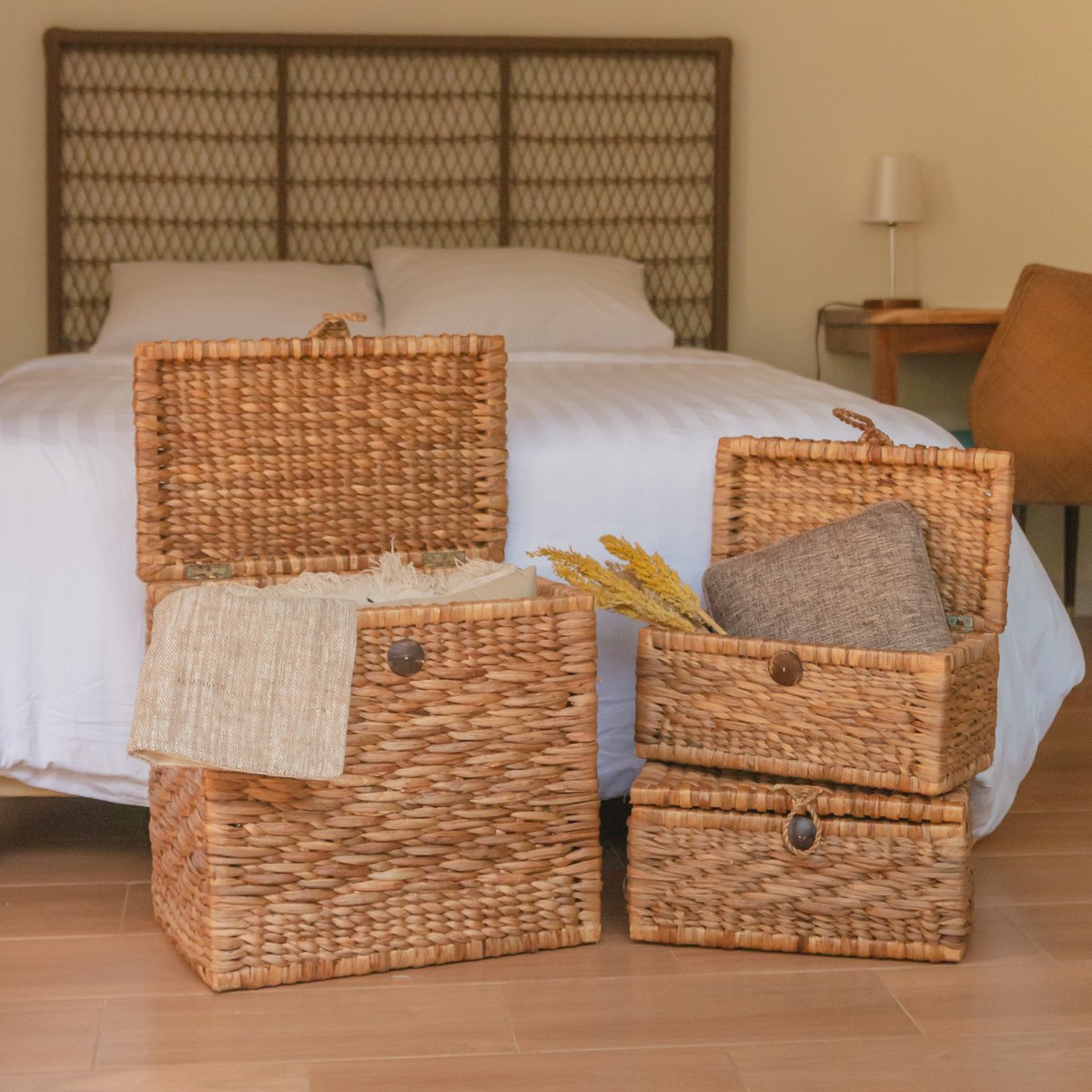 Trunk Basket | Laundry Basket with Lid KELANA from Water Hyacinth (2 sizes)
