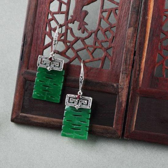 Chinees karakter dubbele geluk jade oorbellen