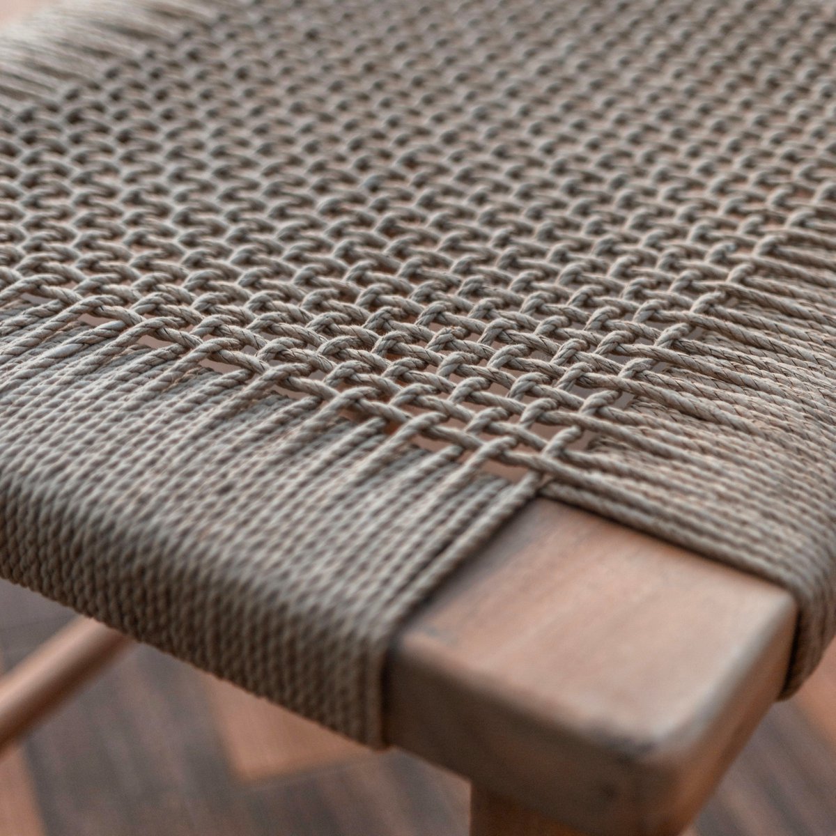 Large wooden stool SUNDA made of Trembesi with a seat made of woven recycled paper