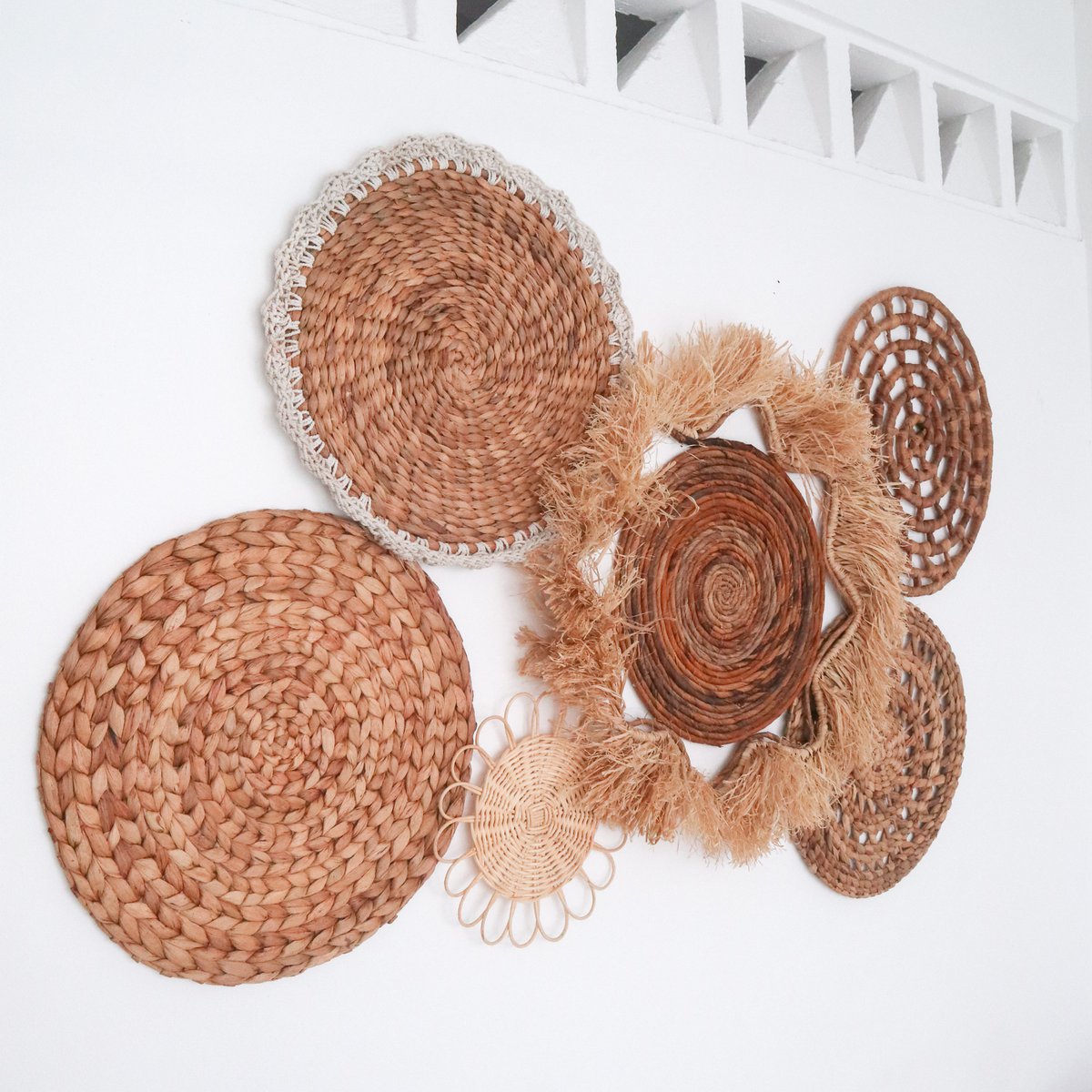 Dalum Set van Zes Handgeweven Wanddecoraties – Natuurlijke Boho Sfeer