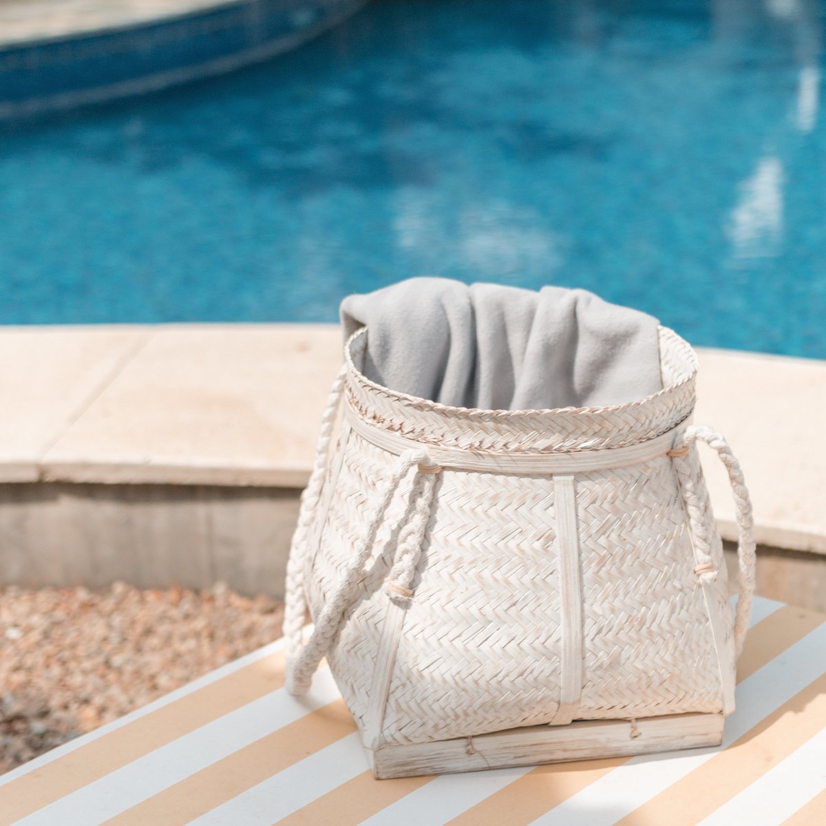 White basket BIKU | Plant basket | Laundry basket | Large Boho Storage Basket Round Made of Bamboo