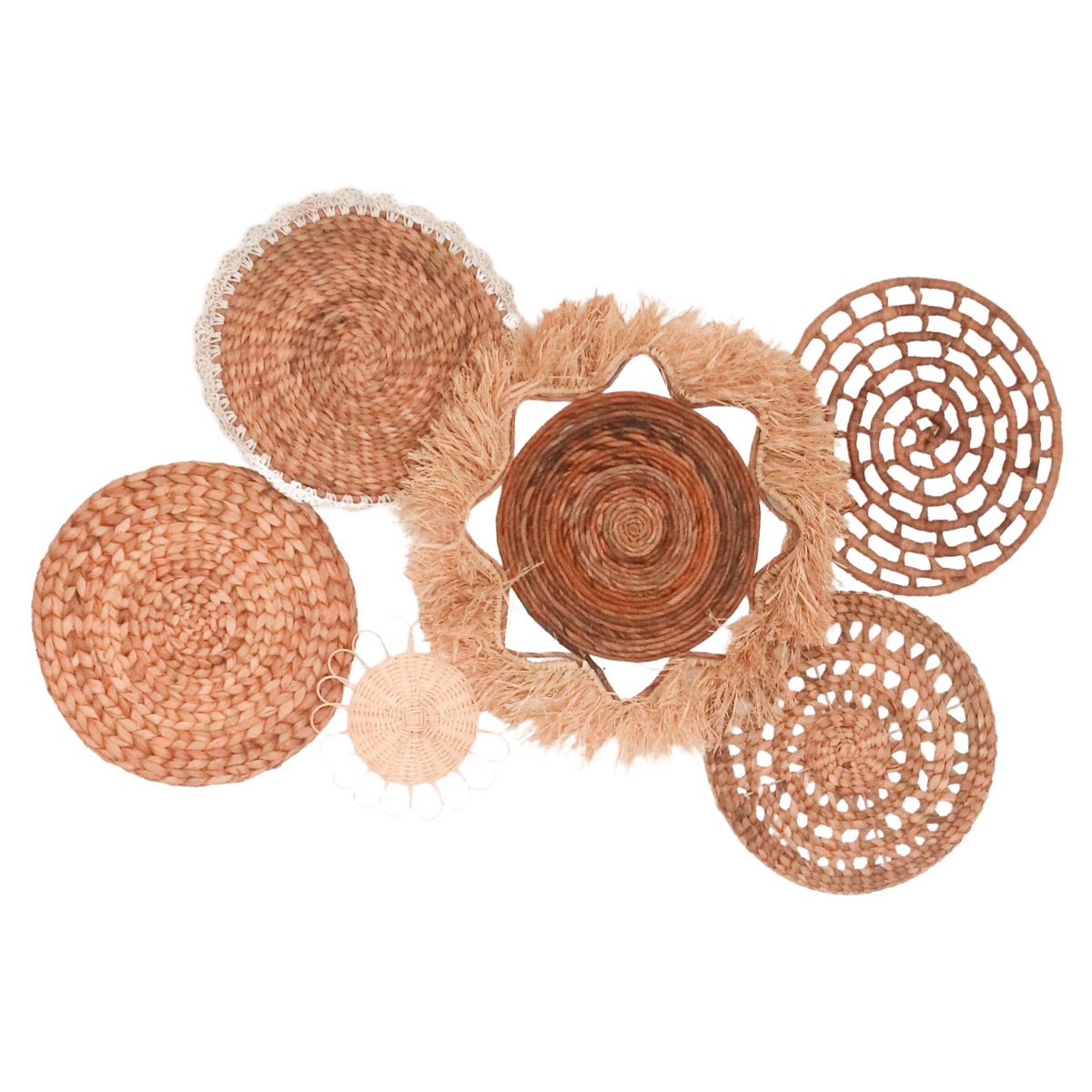 Dalum Set van Zes Handgeweven Wanddecoraties – Natuurlijke Boho Sfeer